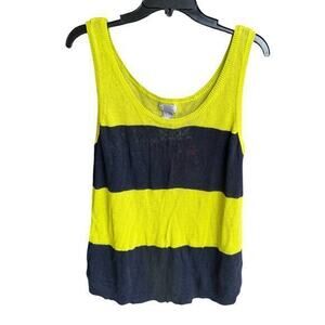 JCP navy lime green linen cotton scoop knit tank sweater Beachy coastal sz XL